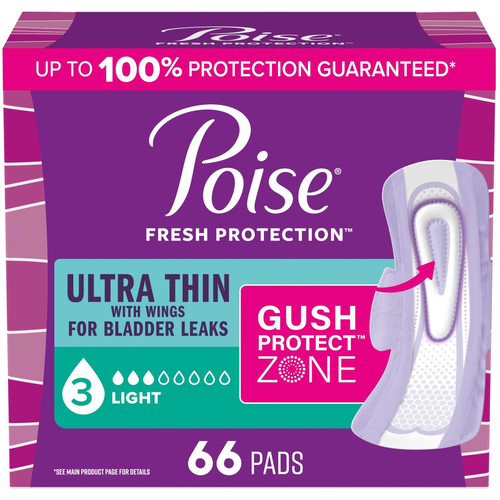 Poise Ultra Thin Pads Light Absorption Regular Length With Wings