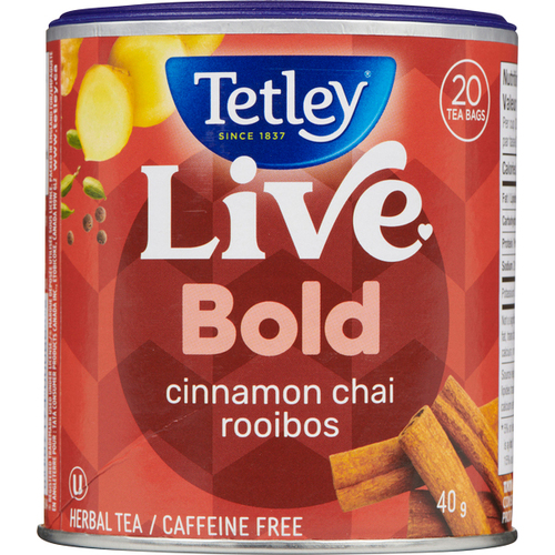 Tetley Caffeine-Free Herbal Tea Live Bold Cinnamon Chai Rooibos